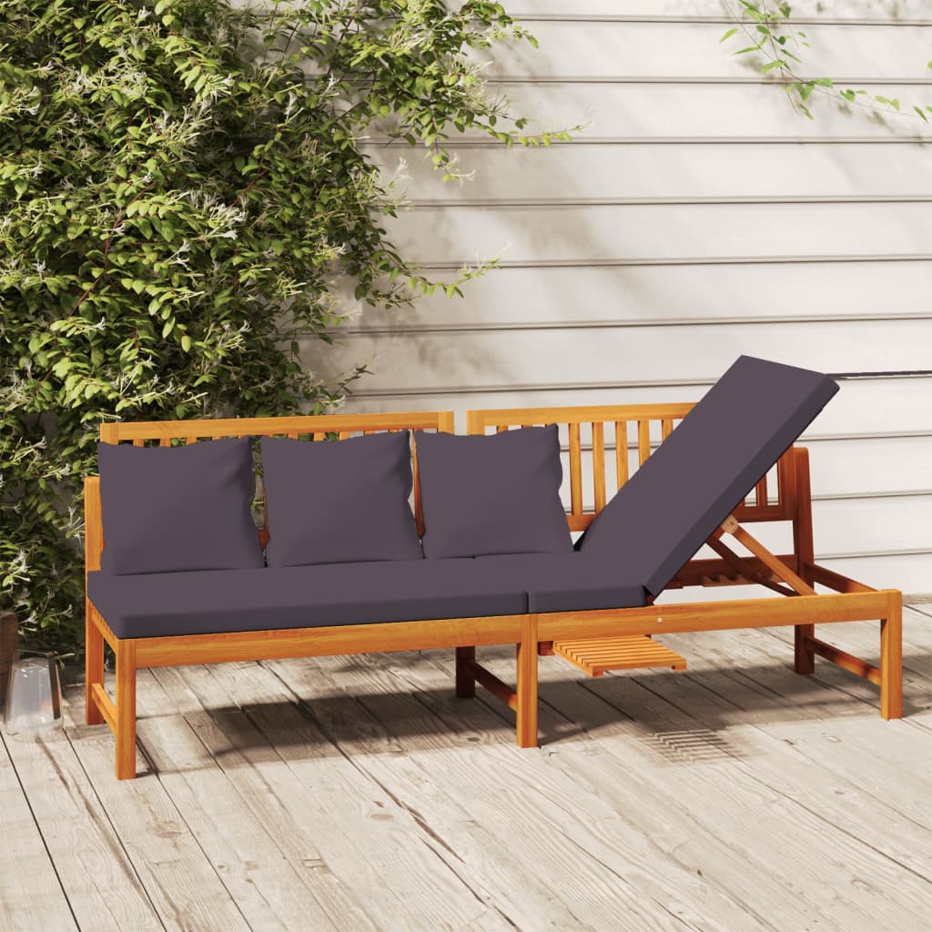 Tagesbett mit Grauen Kissen 200x60x75 cm Massivholz Akazie Tagesbett mit Grauen Kissen 200x60x75 cm Massivholz Akazie