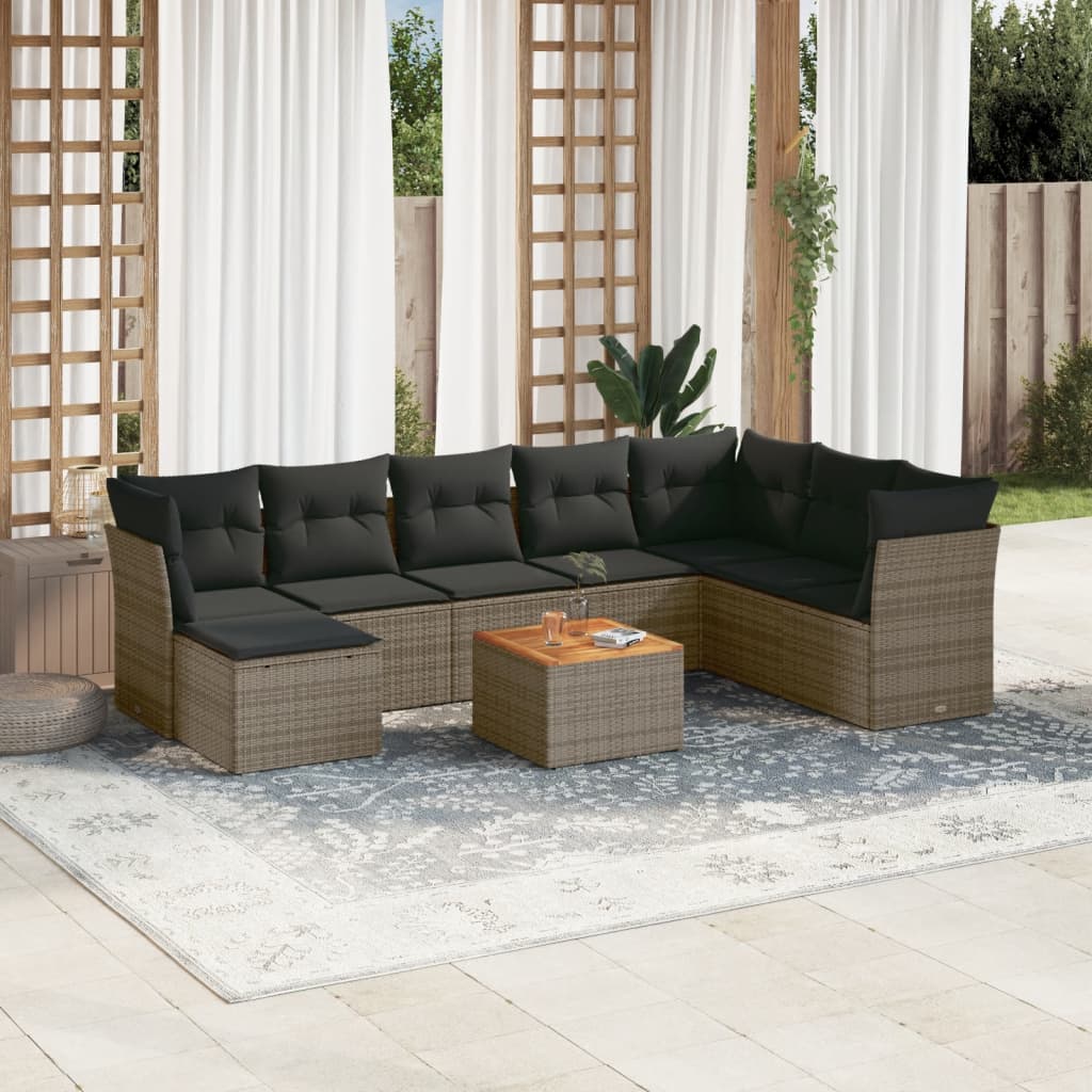 9-tlg. Garten-Sofagarnitur mit Kissen Grau Poly Rattan 9-tlg. Garten-Sofagarnitur mit Kissen Grau Poly Rattan