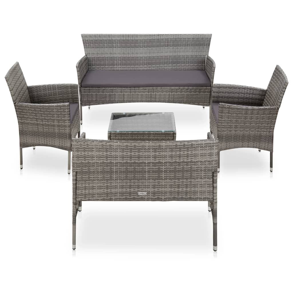 5-tlg. Garten-Lounge-Set mit Auflagen Poly Rattan Grau 5-tlg. Garten-Lounge-Set mit Auflagen Poly Rattan Grau