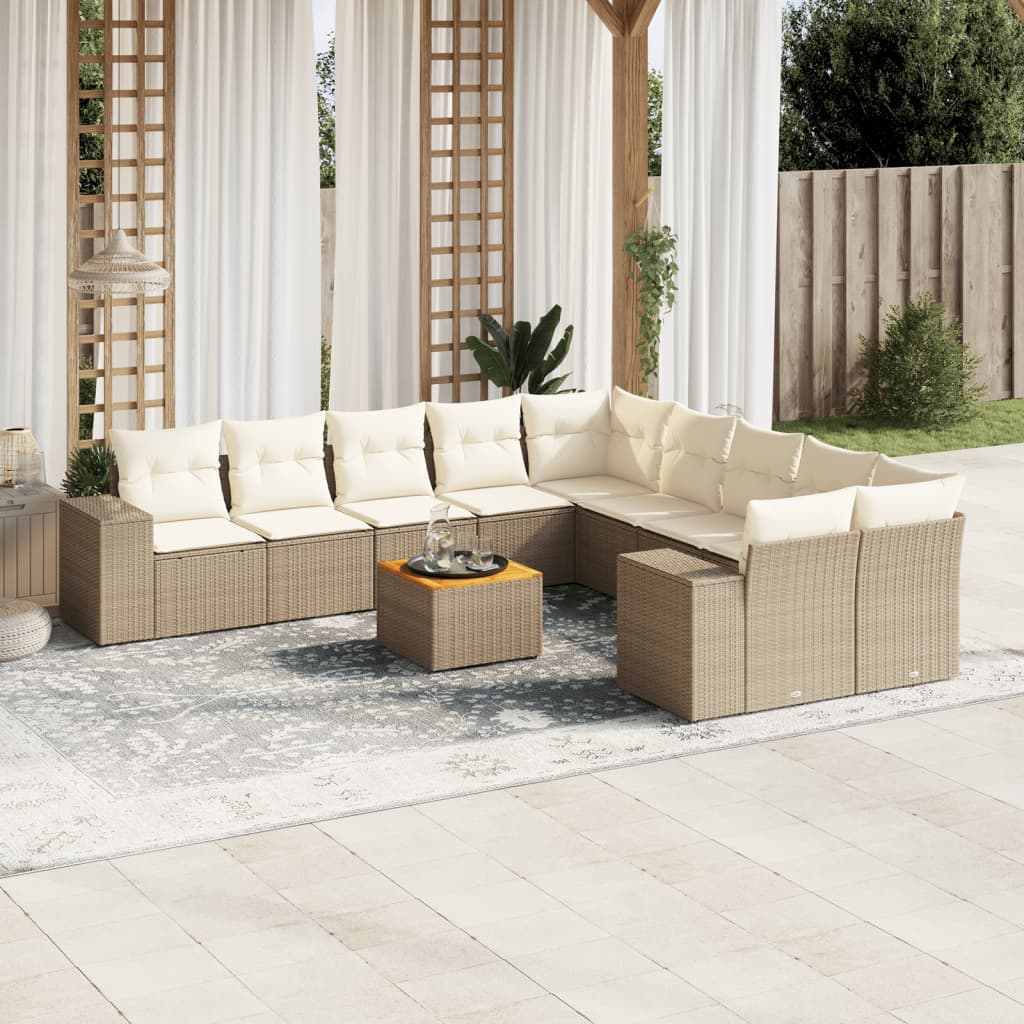 11-tlg. Garten-Sofagarnitur mit Kissen Beige Poly Rattan 11-tlg. Garten-Sofagarnitur mit Kissen Beige Poly Rattan