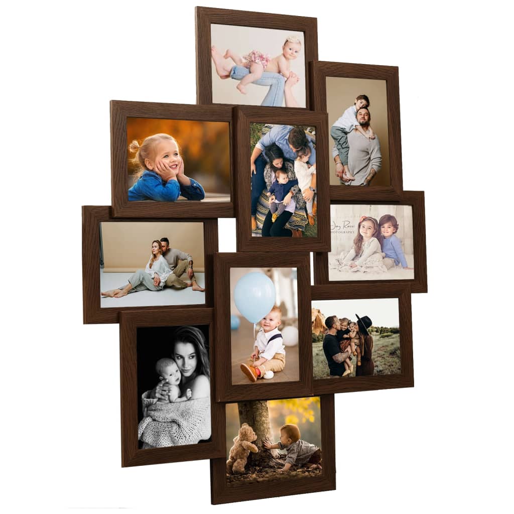 Collage Bilderrahmen für 10x(10x15 cm) Fotos Dunkelbraun MDF Collage Bilderrahmen für 10x(10x15 cm) Fotos Dunkelbraun MDF