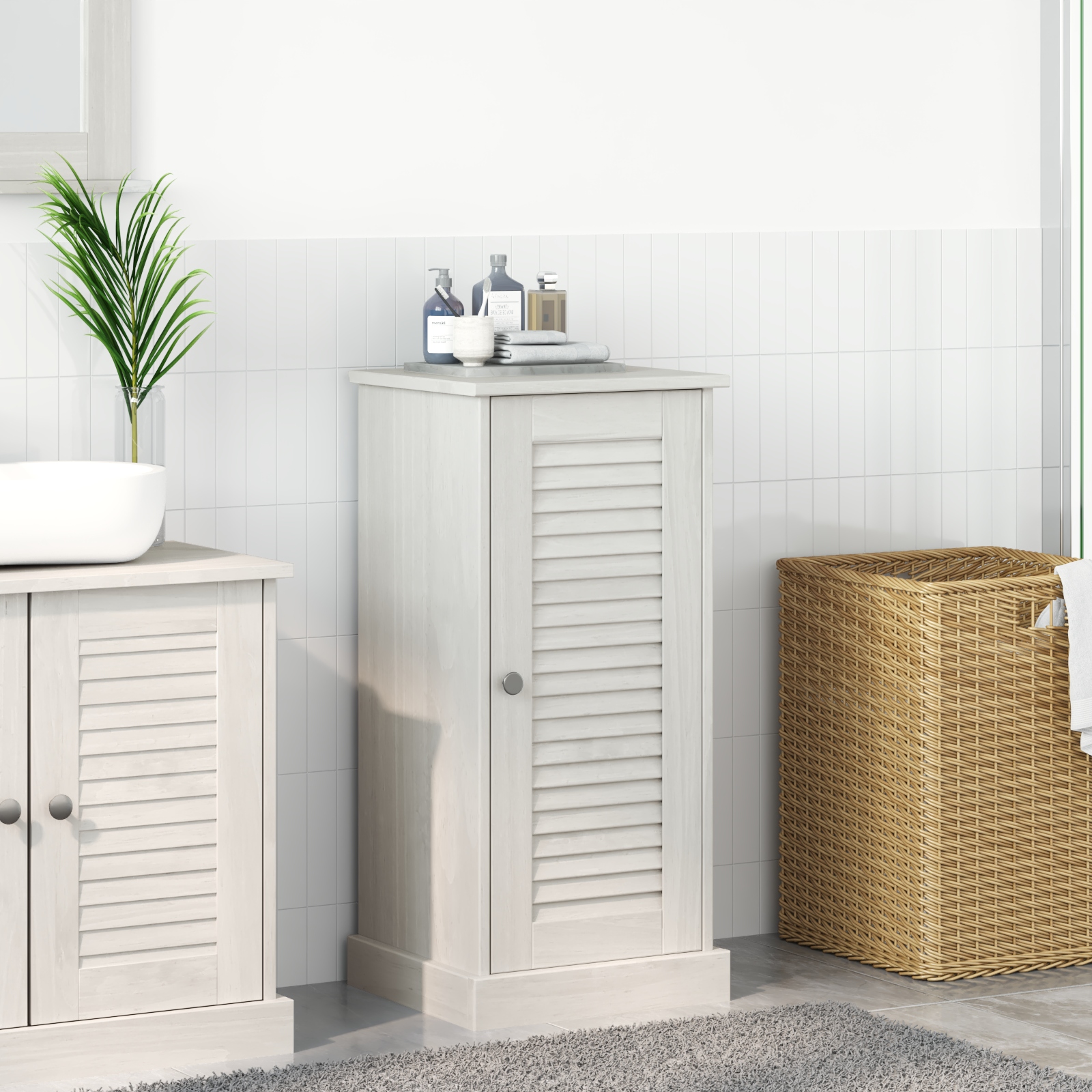 Badezimmer Schrank mit Regal mit Speicher mit Tür Antik Weiß 37 x 34 x 80 cm MDF
