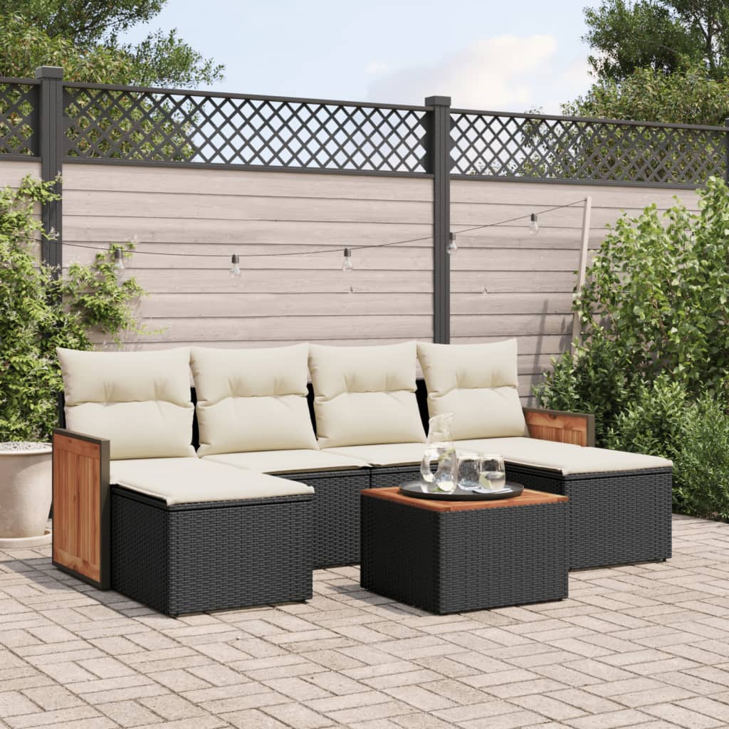 7-tlg. Garten-Sofagarnitur mit Kissen Schwarz Poly Rattan 7-tlg. Garten-Sofagarnitur mit Kissen Schwarz Poly Rattan