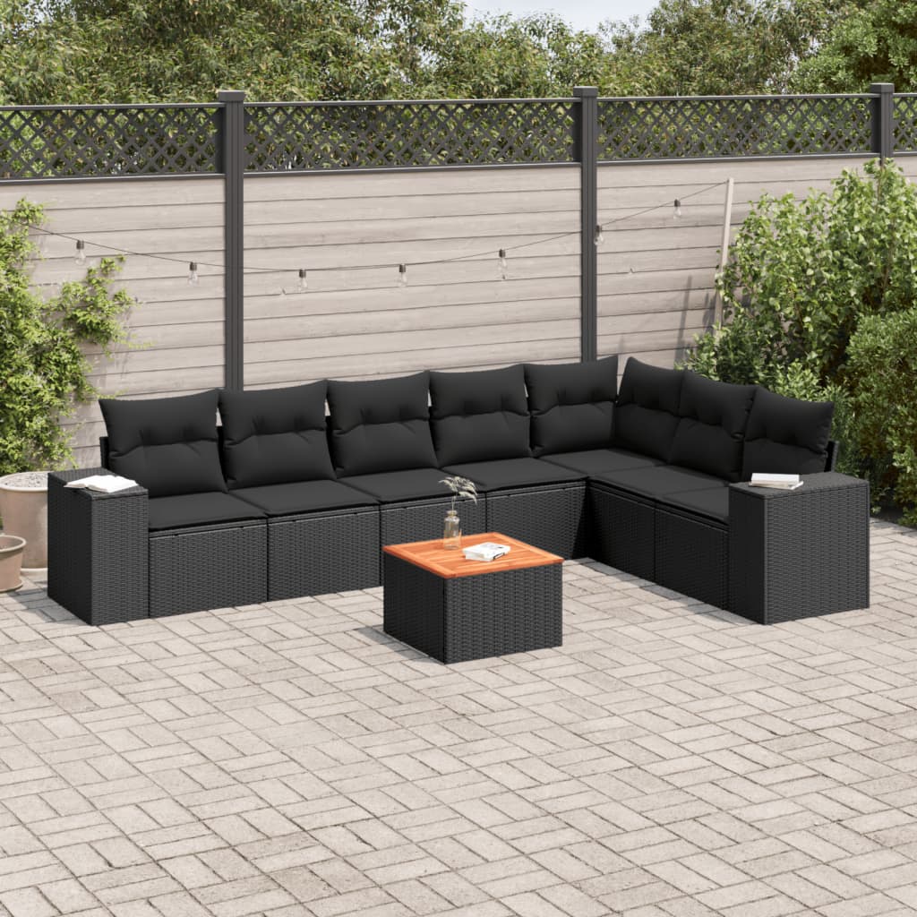 8-tlg. Garten-Sofagarnitur mit Kissen Schwarz Poly Rattan 8-tlg. Garten-Sofagarnitur mit Kissen Schwarz Poly Rattan