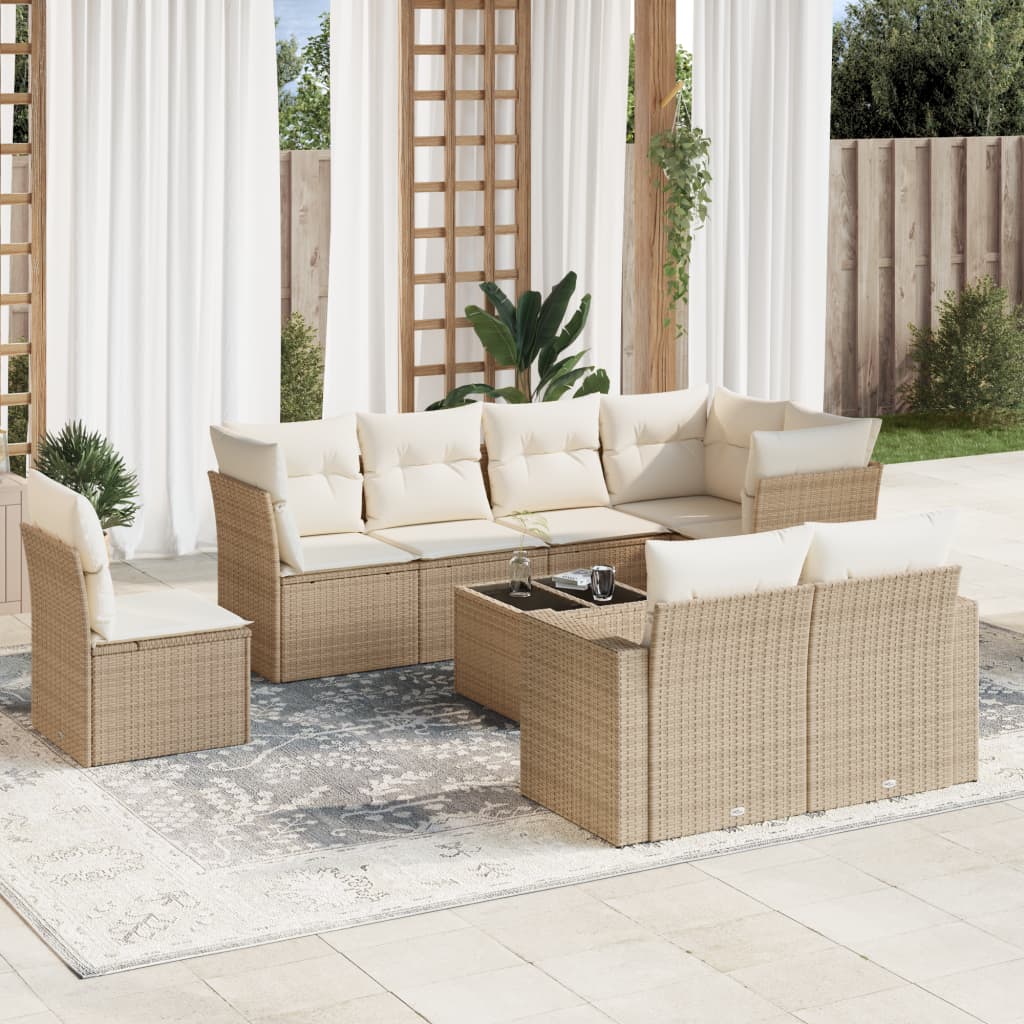 9-tlg. Garten-Sofagarnitur mit Kissen Beige Poly Rattan 9-tlg. Garten-Sofagarnitur mit Kissen Beige Poly Rattan