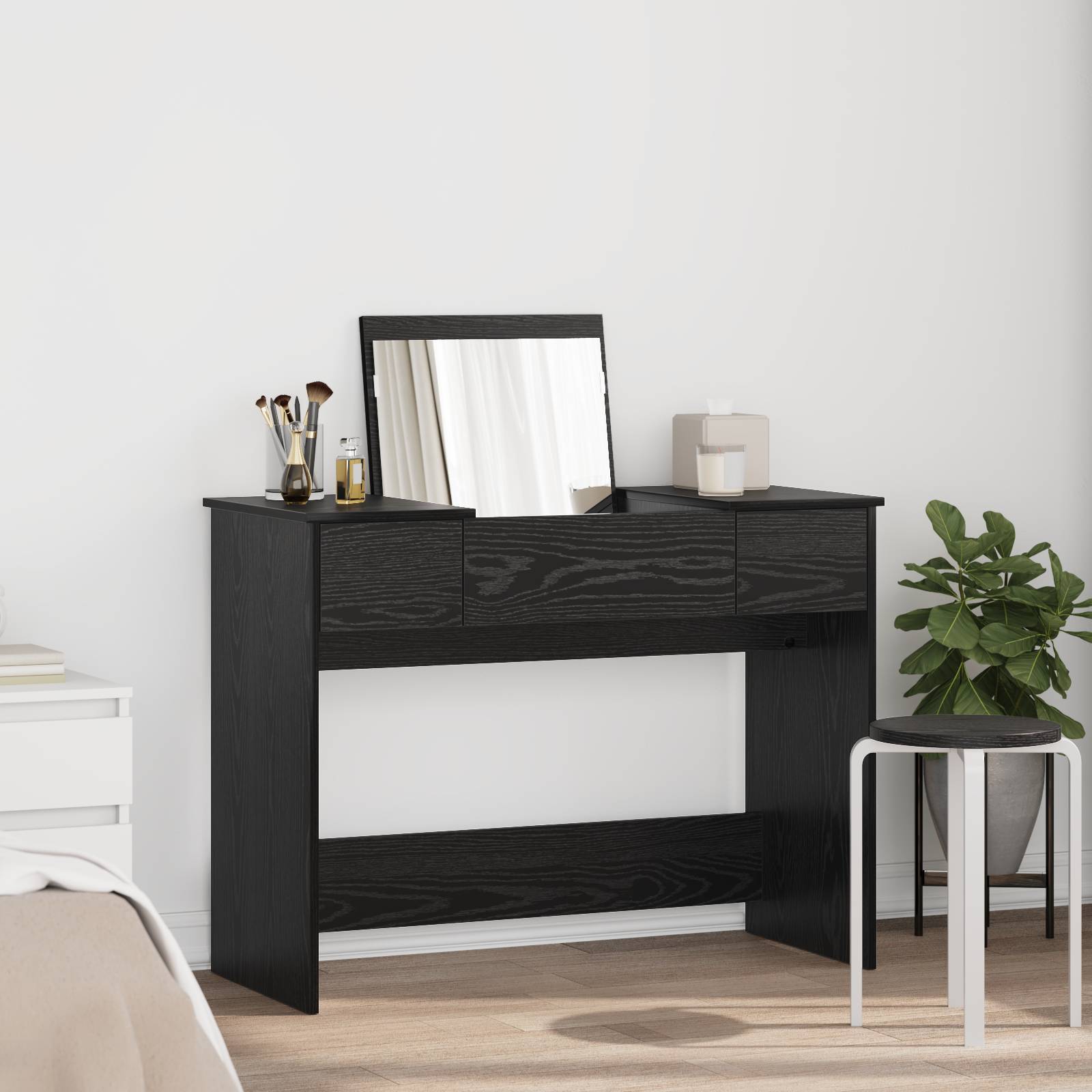 Frisiertisch mit Spiegel Schwarz Eiche 100x45x76 cm Frisiertisch mit Spiegel Schwarz Eiche 100x45x76 cm