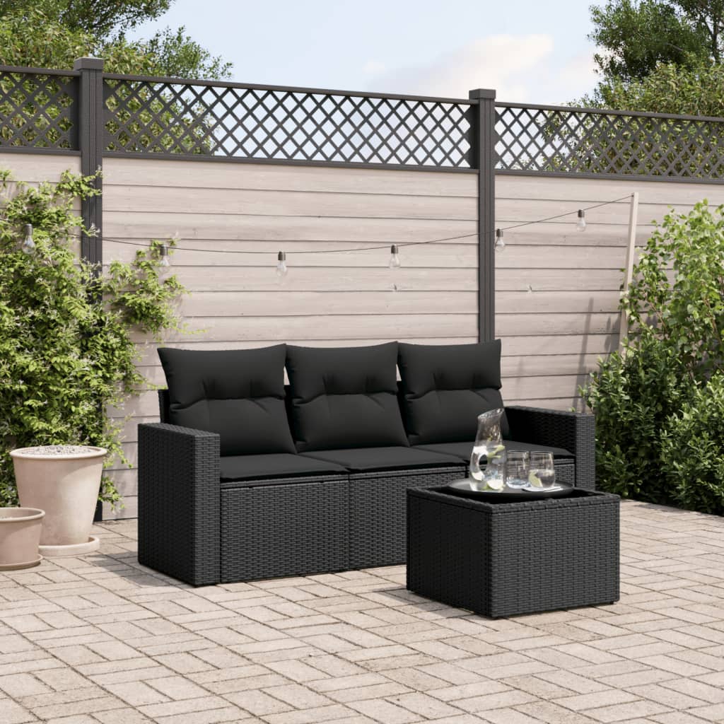 4-tlg. Garten-Sofagarnitur mit Kissen Schwarz Poly Rattan 4-tlg. Garten-Sofagarnitur mit Kissen Schwarz Poly Rattan