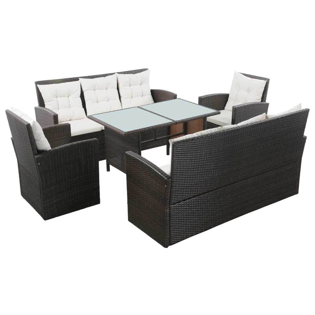5-tlg. Garten-Lounge-Set mit Auflagen Poly Rattan Braun 5-tlg. Garten-Lounge-Set mit Auflagen Poly Rattan Braun