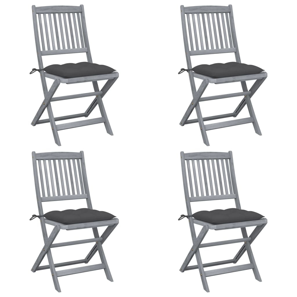 Klappbare Gartenstühle 4 Stk. mit Kissen Massivholz Akazie