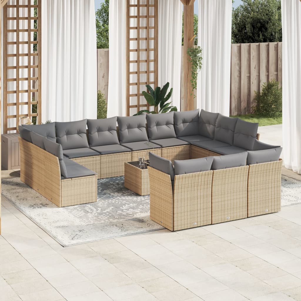 14-tlg. Garten-Sofagarnitur mit Kissen Beige Poly Rattan 14-tlg. Garten-Sofagarnitur mit Kissen Beige Poly Rattan