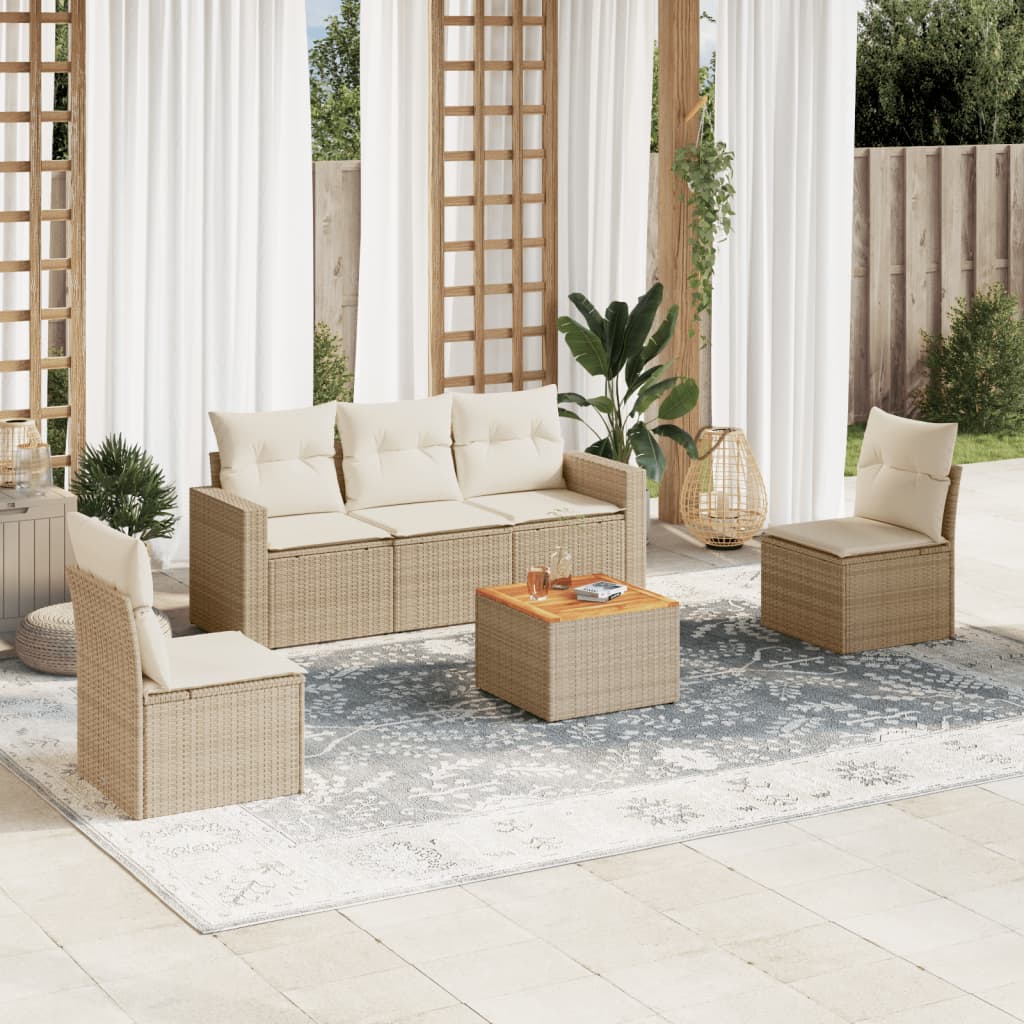 6-tlg. Garten-Sofagarnitur mit Kissen Beige Poly Rattan 6-tlg. Garten-Sofagarnitur mit Kissen Beige Poly Rattan
