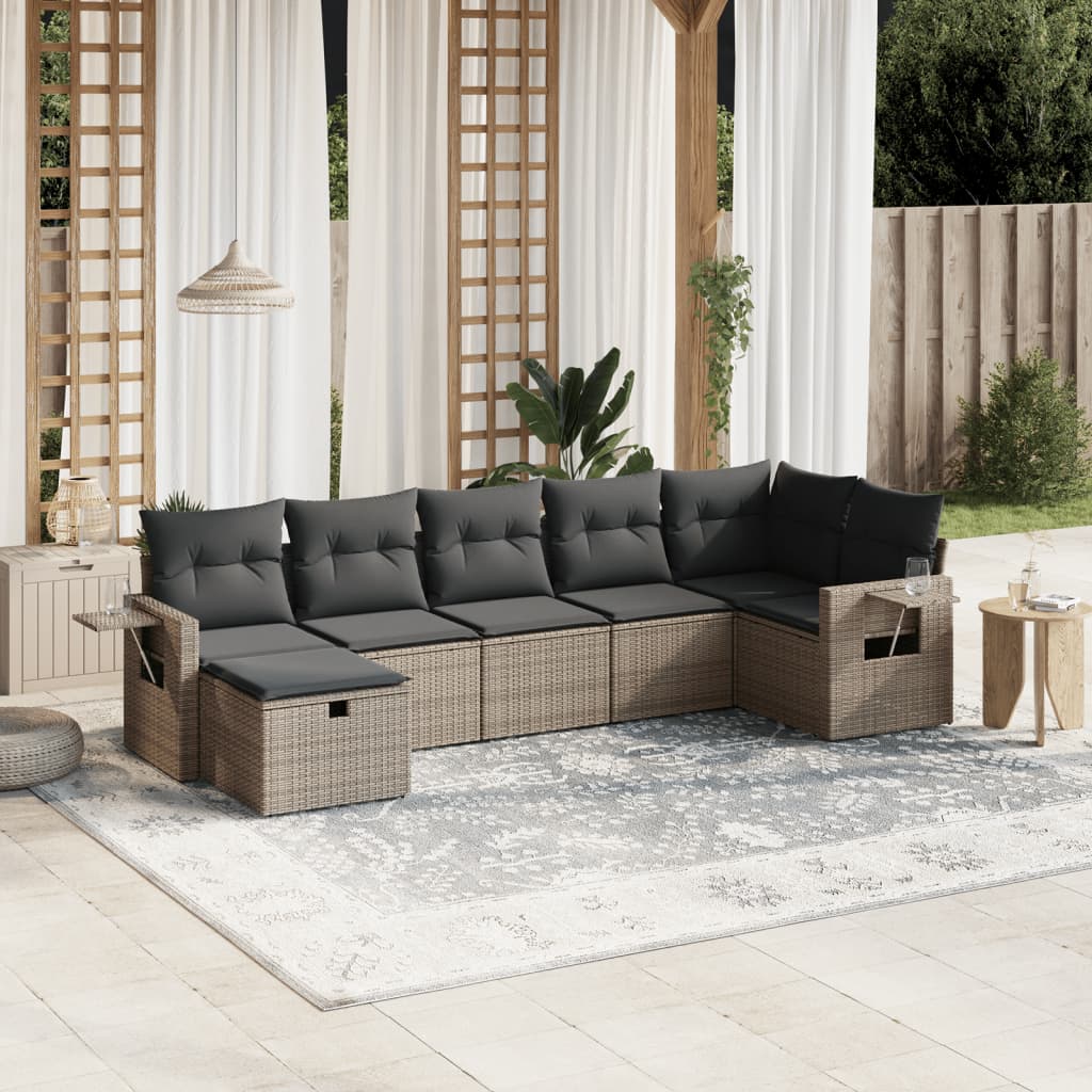 7-tlg. Garten-Sofagarnitur mit Kissen Grau Poly Rattan 7-tlg. Garten-Sofagarnitur mit Kissen Grau Poly Rattan