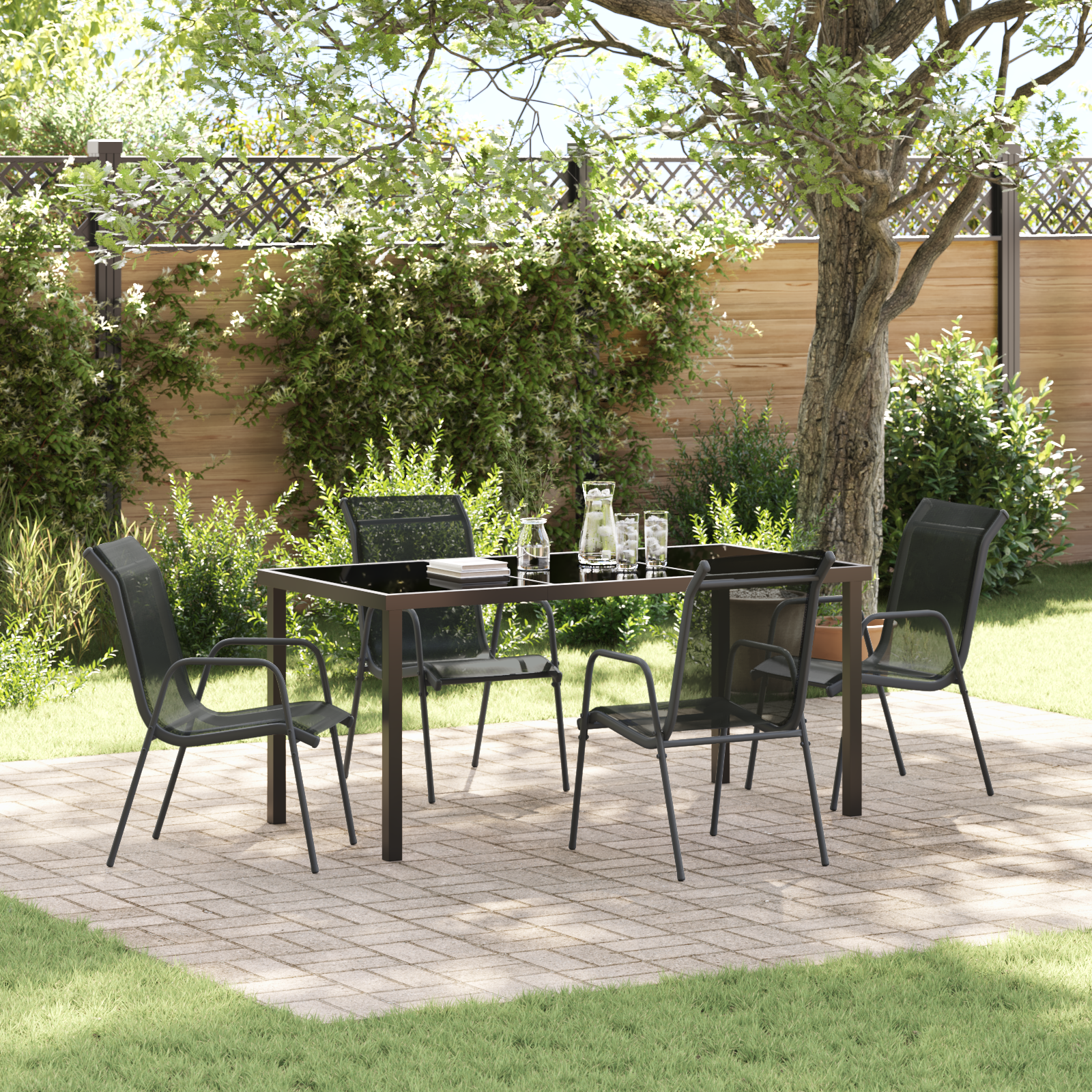 5-teiliges Garten-Esszimmer-Set Schwarz Textilene und Stahl 5-teiliges Garten-Esszimmer-Set Schwarz Textilene und Stahl