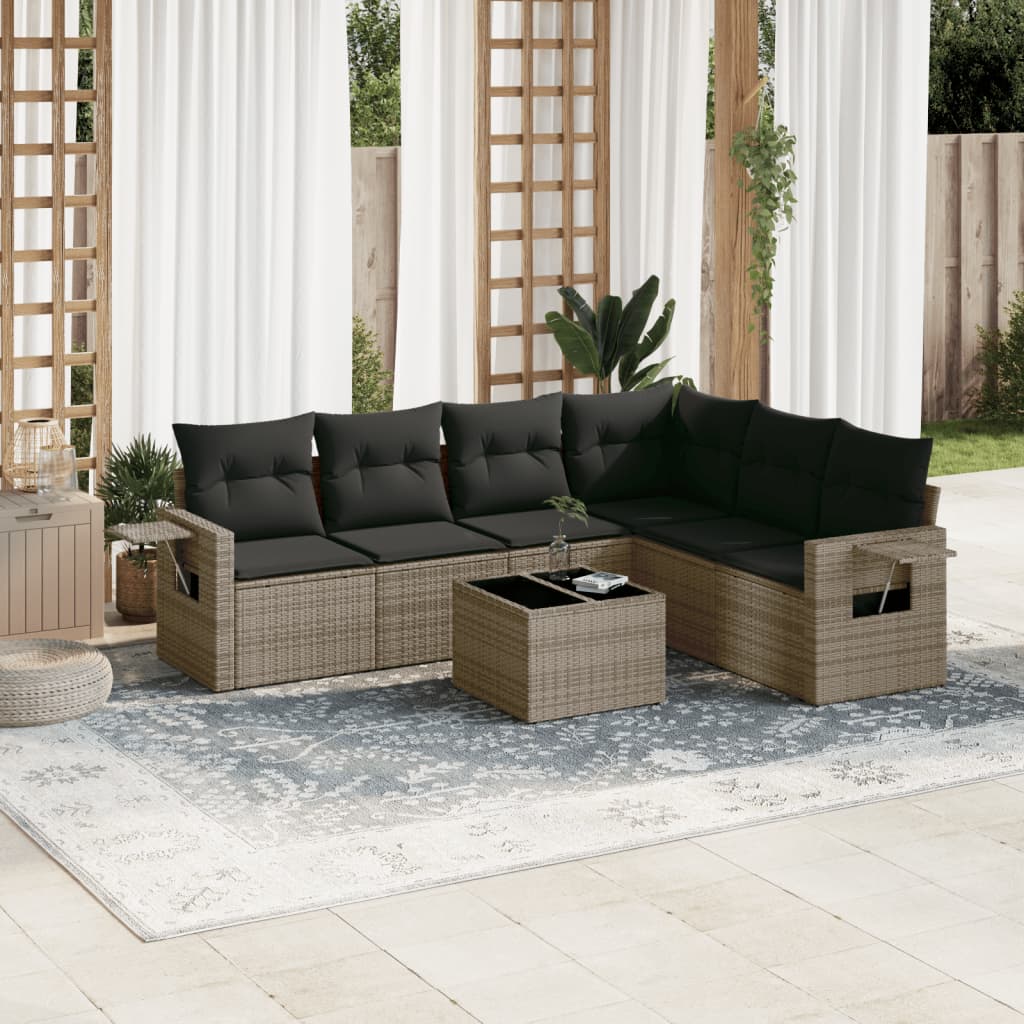 7-tlg. Garten-Sofagarnitur mit Kissen Grau Poly Rattan 7-tlg. Garten-Sofagarnitur mit Kissen Grau Poly Rattan