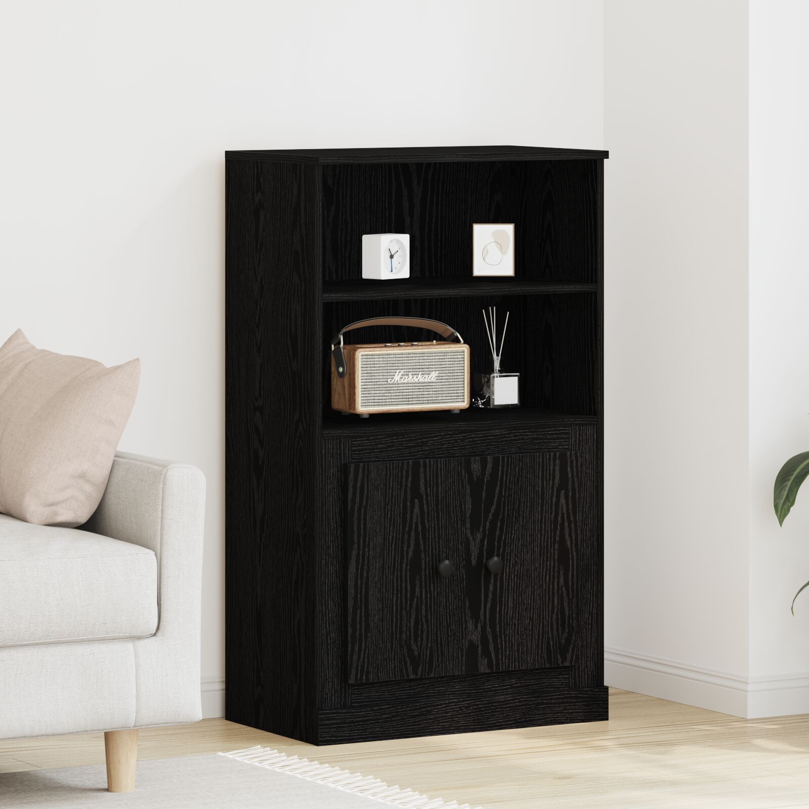 Highboard Schwarz Eiche 60x35,5x103,5 cm Holzwerkstoff