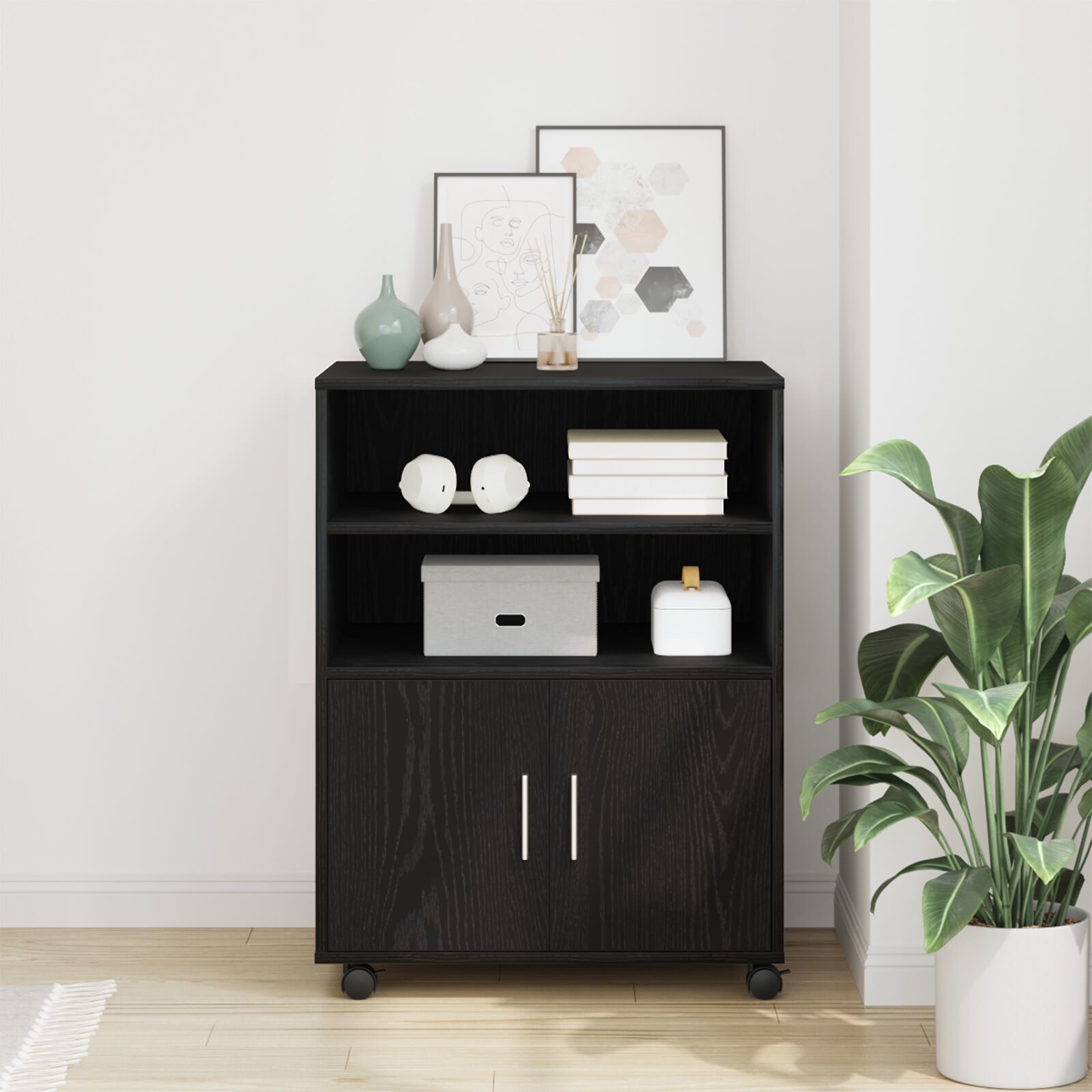Rollschrank Schwarz Eiche 60x48x81 cm Holzwerkstoff Rollschrank Schwarz Eiche 60x48x81 cm Holzwerkstoff