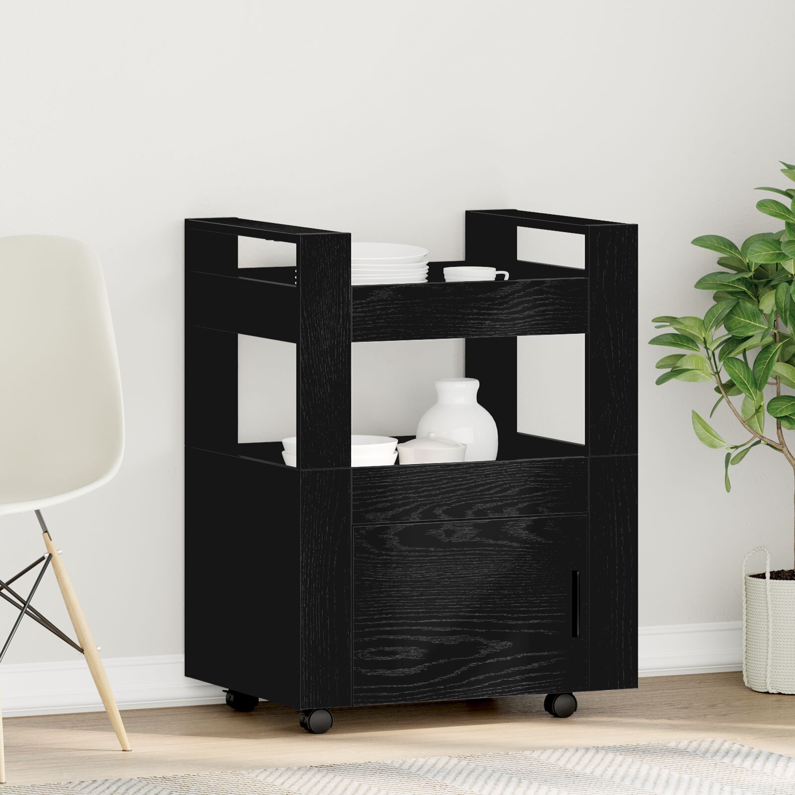 vidaXL Küchenwagen Schwarze Eiche 60x45x80 cm Holzwerkstoff vidaXL Küchenwagen Schwarze Eiche 60x45x80 cm Holzwerkstoff