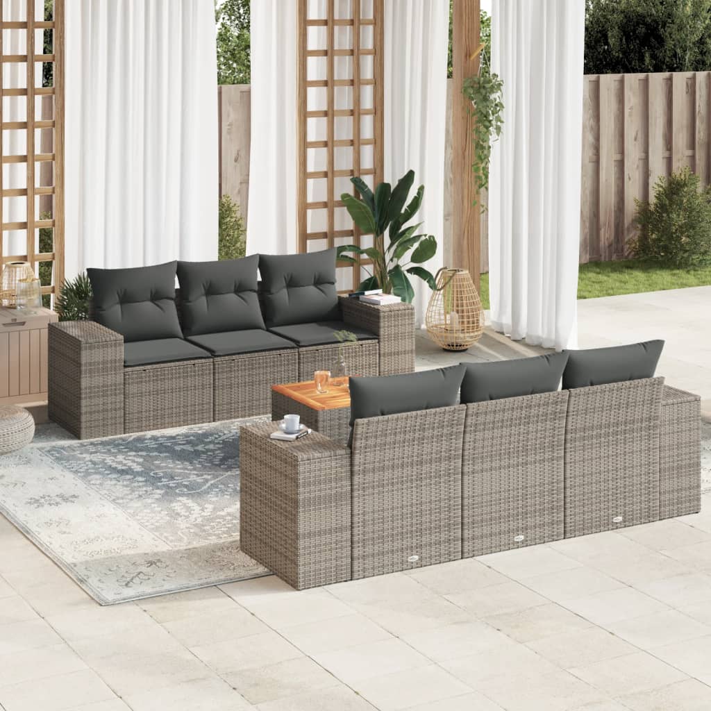 7-tlg. Garten-Sofagarnitur mit Kissen Grau Poly Rattan 7-tlg. Garten-Sofagarnitur mit Kissen Grau Poly Rattan