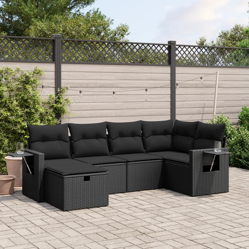 6-tlg. Garten-Sofagarnitur mit Kissen Schwarz Poly Rattan 6-tlg. Garten-Sofagarnitur mit Kissen Schwarz Poly Rattan