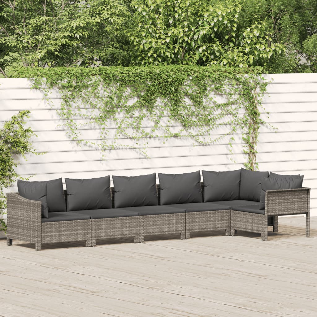 6-tlg. Garten-Lounge-Set mit Kissen Grau Poly Rattan 6-tlg. Garten-Lounge-Set mit Kissen Grau Poly Rattan