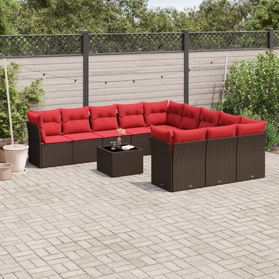 12-teiliges Gartensofa-Set mit Kissen, braun, Polyrattan 12-teiliges Gartensofa-Set mit Kissen, braun, Polyrattan