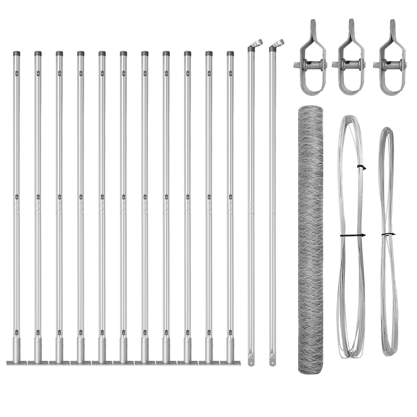 Sechseckzaun 1,6x25 m Verzinkter Stahl, Zaunpfosten mit Grundplatten 13 Stück Ø32mm 88,5cm Verzinkter Stahl