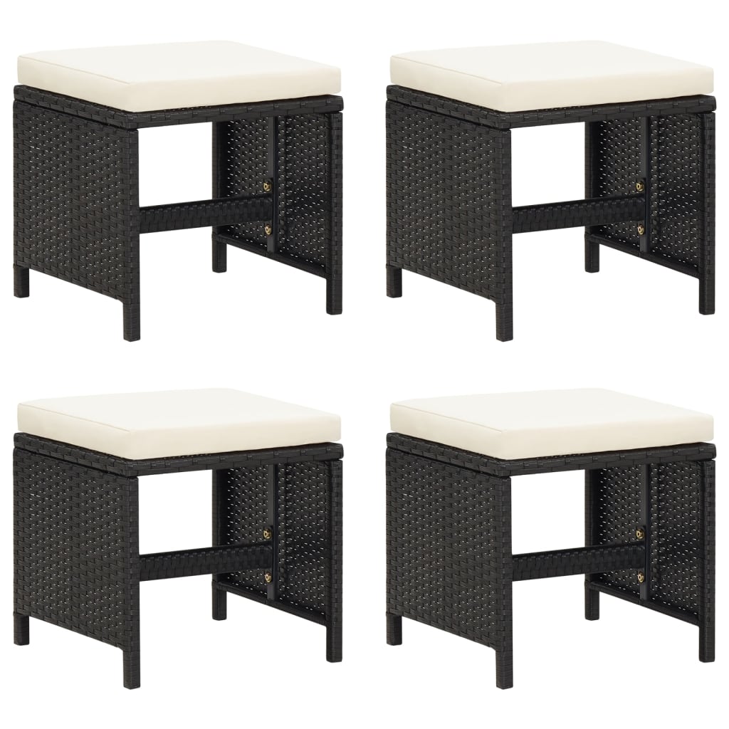 Gartenhocker 4 Stk. mit Sitzkissen Poly Rattan Schwarz Gartenhocker 4 Stk. mit Sitzkissen Poly Rattan Schwarz