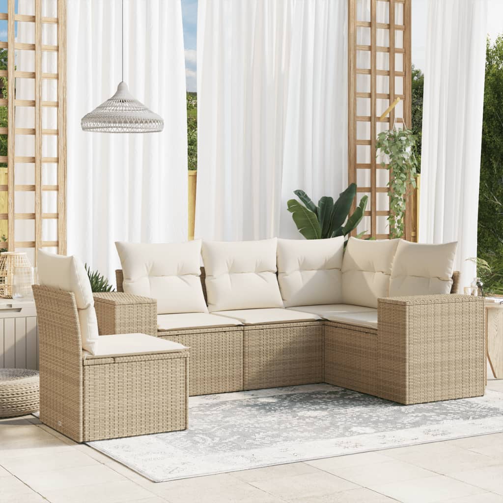 5-tlg. Garten-Sofagarnitur mit Kissen Beige Poly Rattan 5-tlg. Garten-Sofagarnitur mit Kissen Beige Poly Rattan