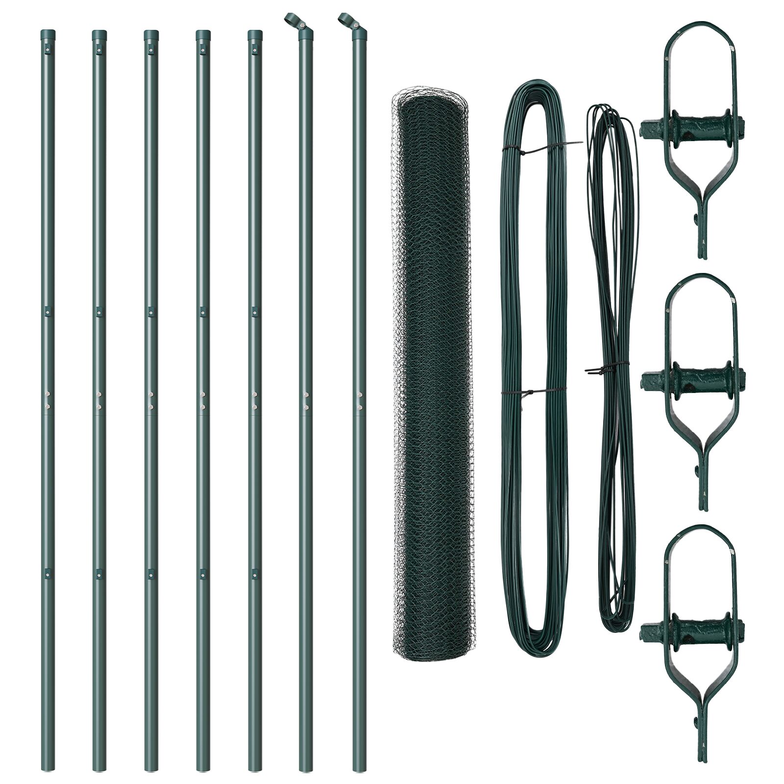 Sechseckzaun Grün 1,4x10 m Stahl, Zaunpfosten 7 Stück Grün Ø32 mm 190 cm Verzinkter Stahl