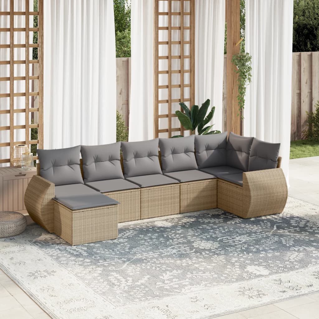 7-tlg. Garten-Sofagarnitur mit Kissen Beige Poly Rattan 7-tlg. Garten-Sofagarnitur mit Kissen Beige Poly Rattan