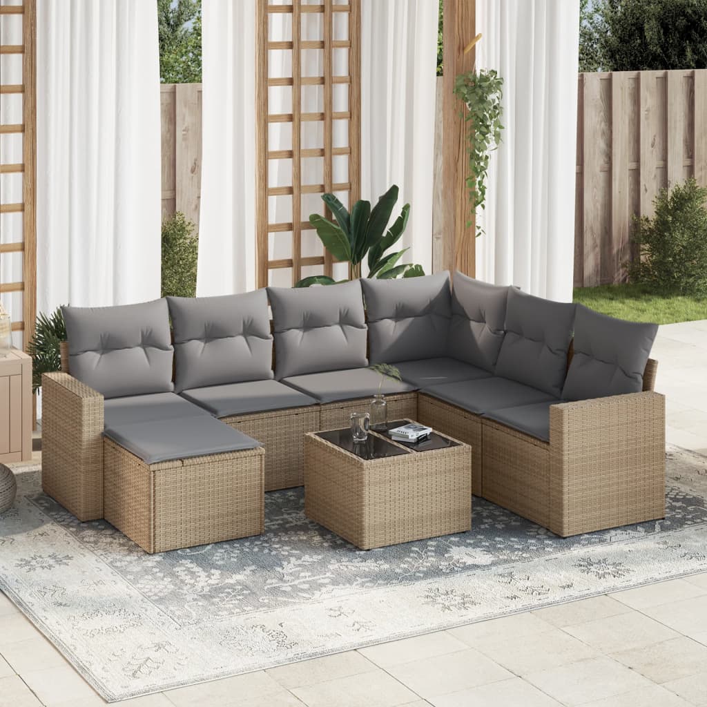 8-tlg. Garten-Sofagarnitur mit Kissen Beige Poly Rattan 8-tlg. Garten-Sofagarnitur mit Kissen Beige Poly Rattan