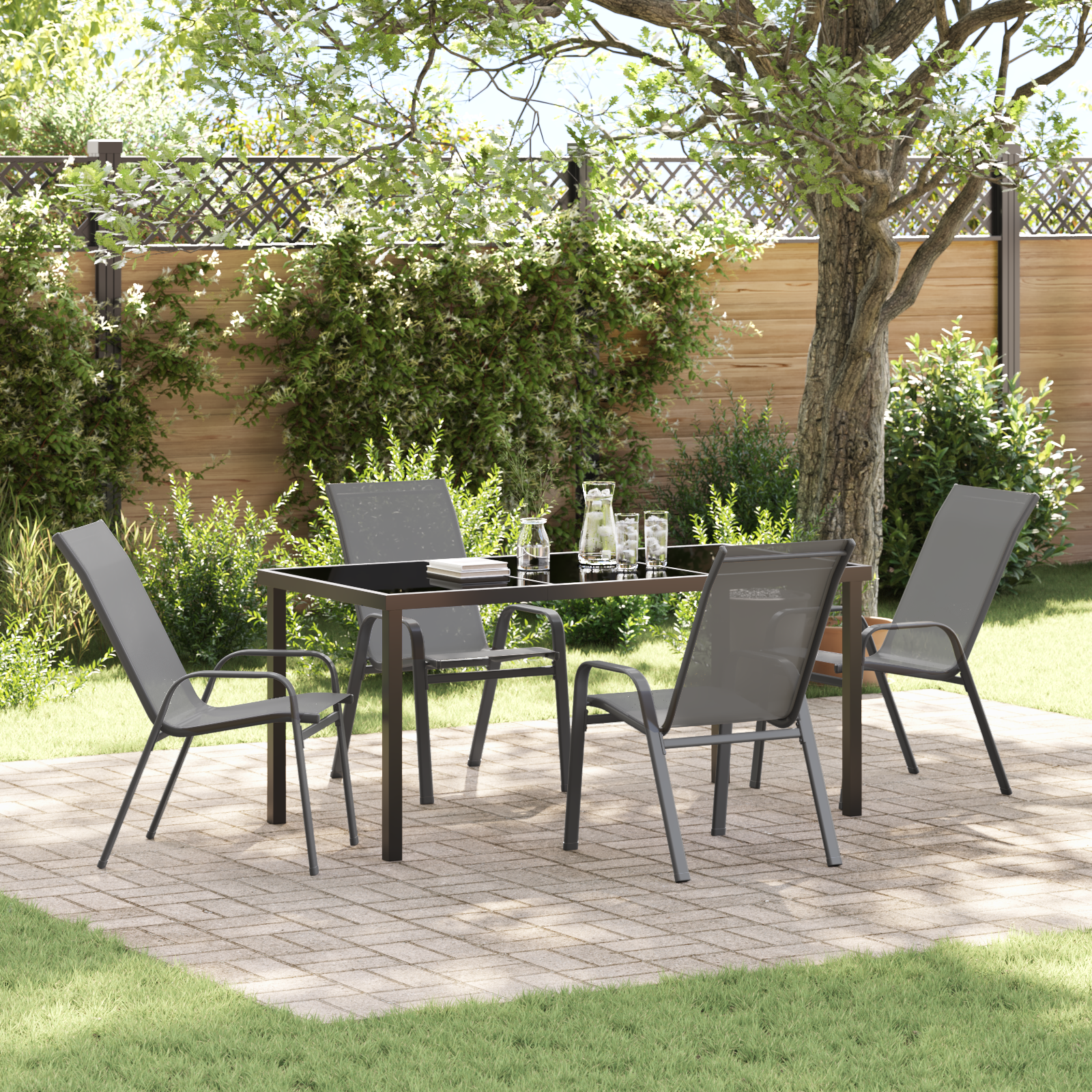 5-teiliges Garten-Dining-Set Grau Textilene und Stahl 5-teiliges Garten-Dining-Set Grau Textilene und Stahl
