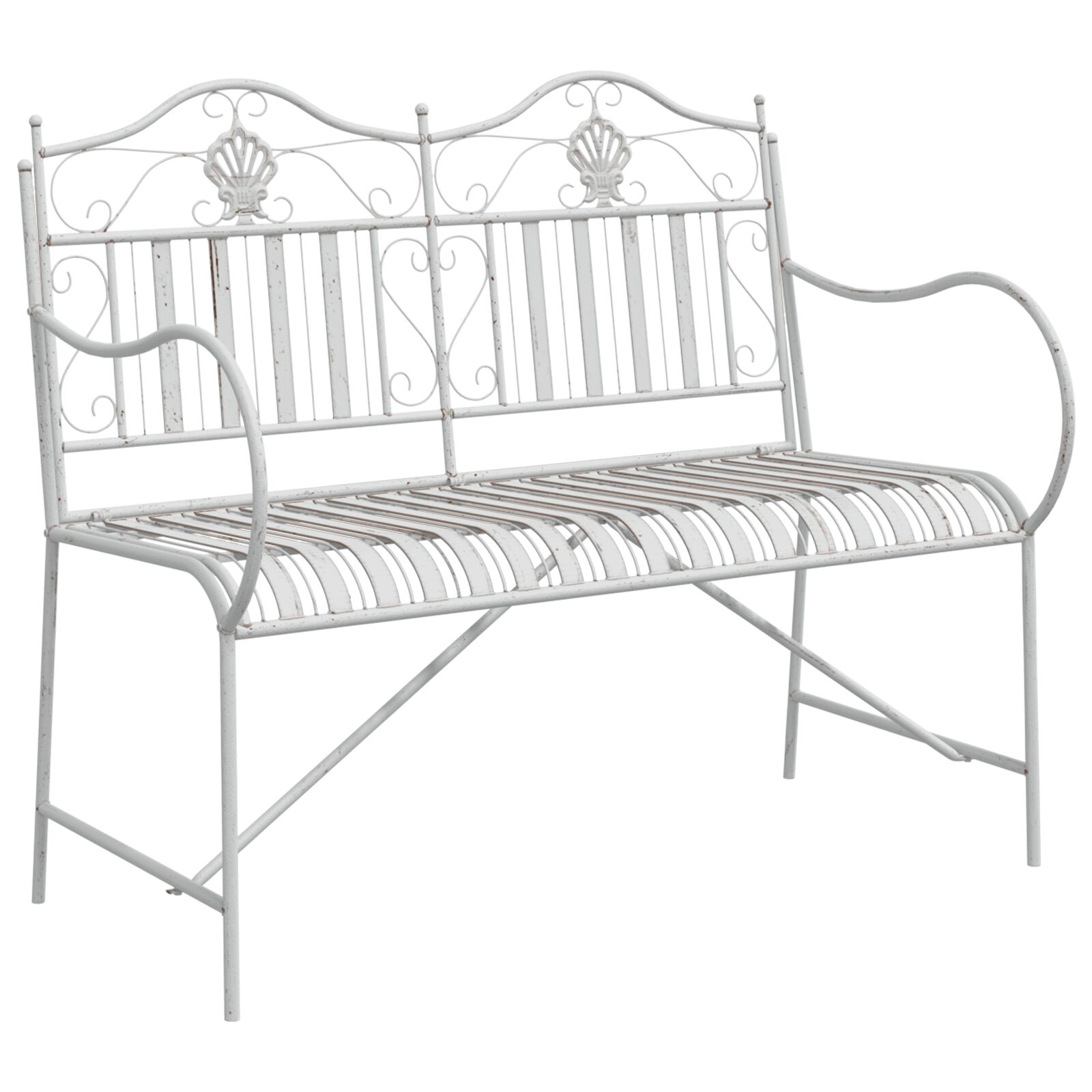 Bank Weiß Metall 103,5 x 59 x 89 cm Langlebig Gartenbank Bank Weiß Metall 103,5 x 59 x 89 cm Langlebig Gartenbank