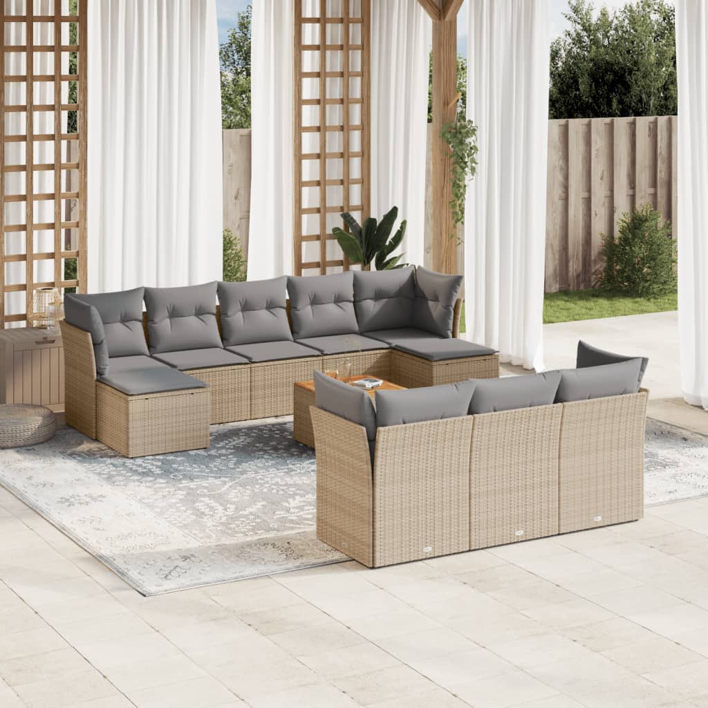 11-tlg. Garten-Sofagarnitur mit Kissen Beige Poly Rattan 11-tlg. Garten-Sofagarnitur mit Kissen Beige Poly Rattan