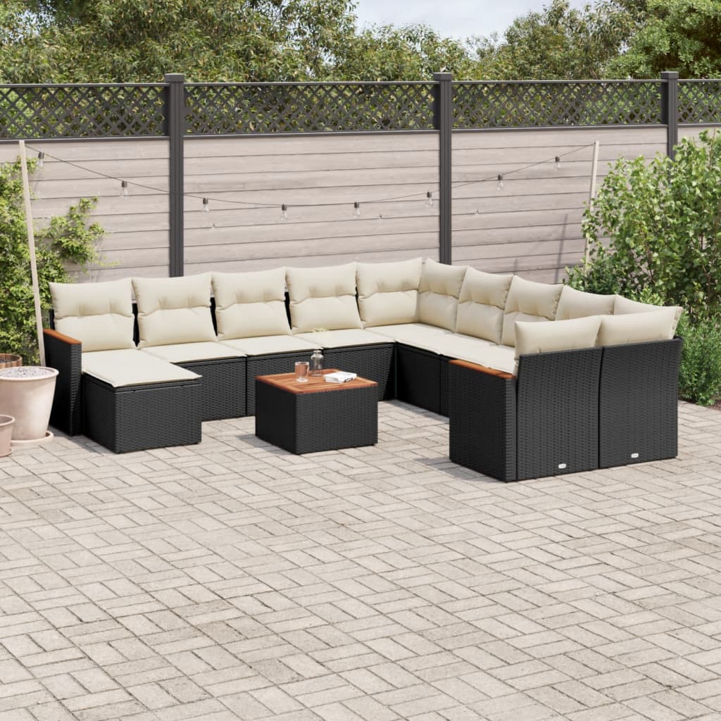 12-tlg. Garten-Sofagarnitur mit Kissen Schwarz Poly Rattan 12-tlg. Garten-Sofagarnitur mit Kissen Schwarz Poly Rattan