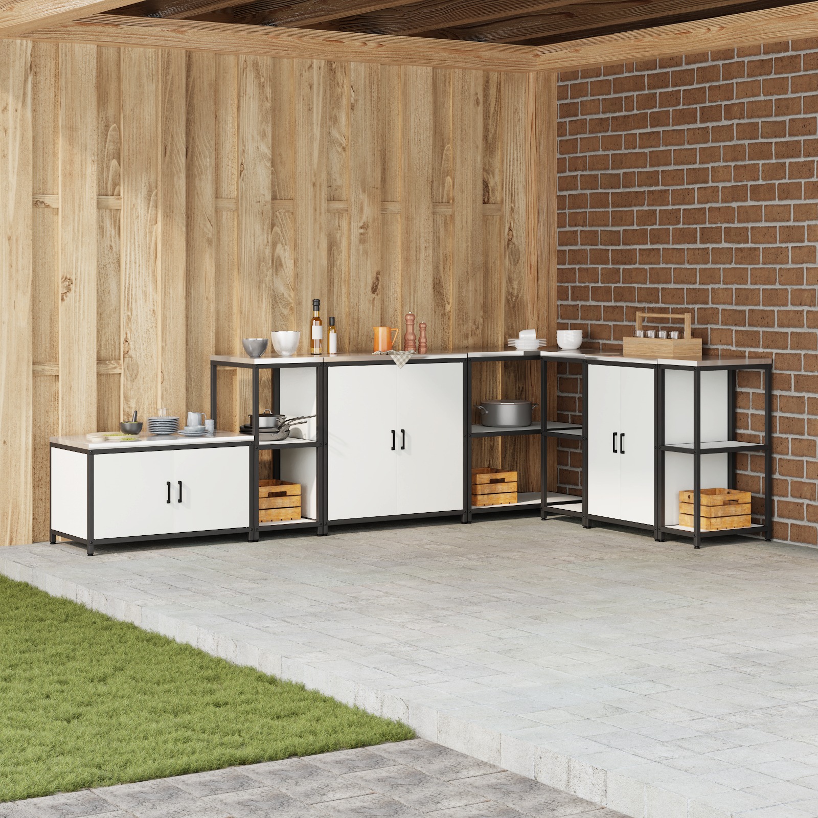 Küchenlageregal mit Regal mit Speicher Weiß 60 x 50 x 92 cm Stahl Küchenlageregal mit Regal mit Speicher Weiß 60 x 50 x 92 cm Stahl