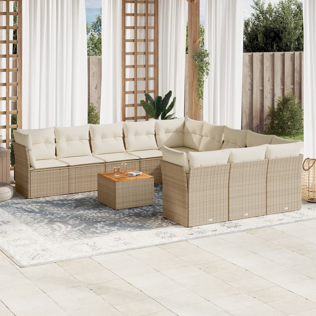 12-tlg. Garten-Sofagarnitur mit Kissen Beige Poly Rattan 12-tlg. Garten-Sofagarnitur mit Kissen Beige Poly Rattan