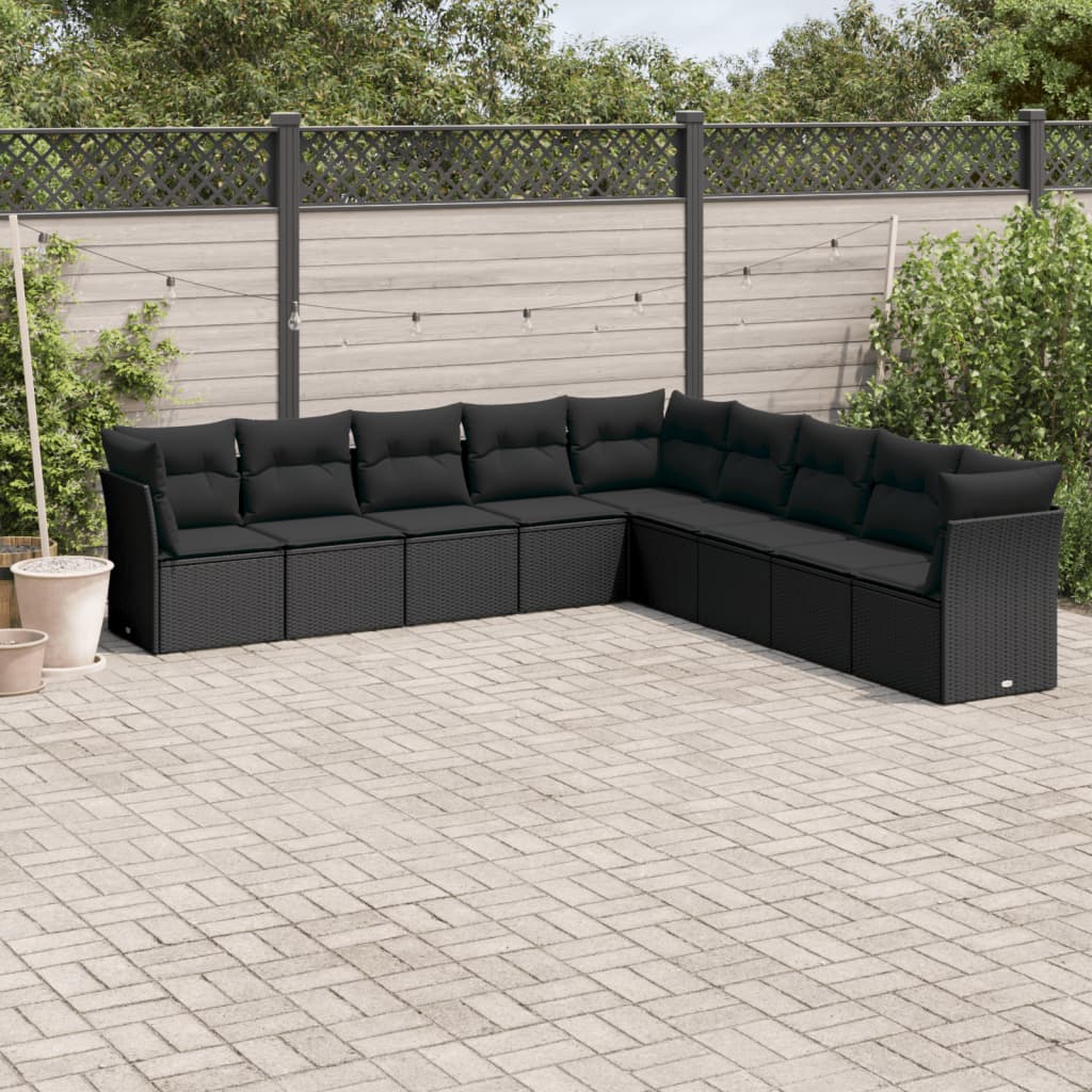 9-tlg. Garten-Sofagarnitur mit Kissen Schwarz Poly Rattan 9-tlg. Garten-Sofagarnitur mit Kissen Schwarz Poly Rattan