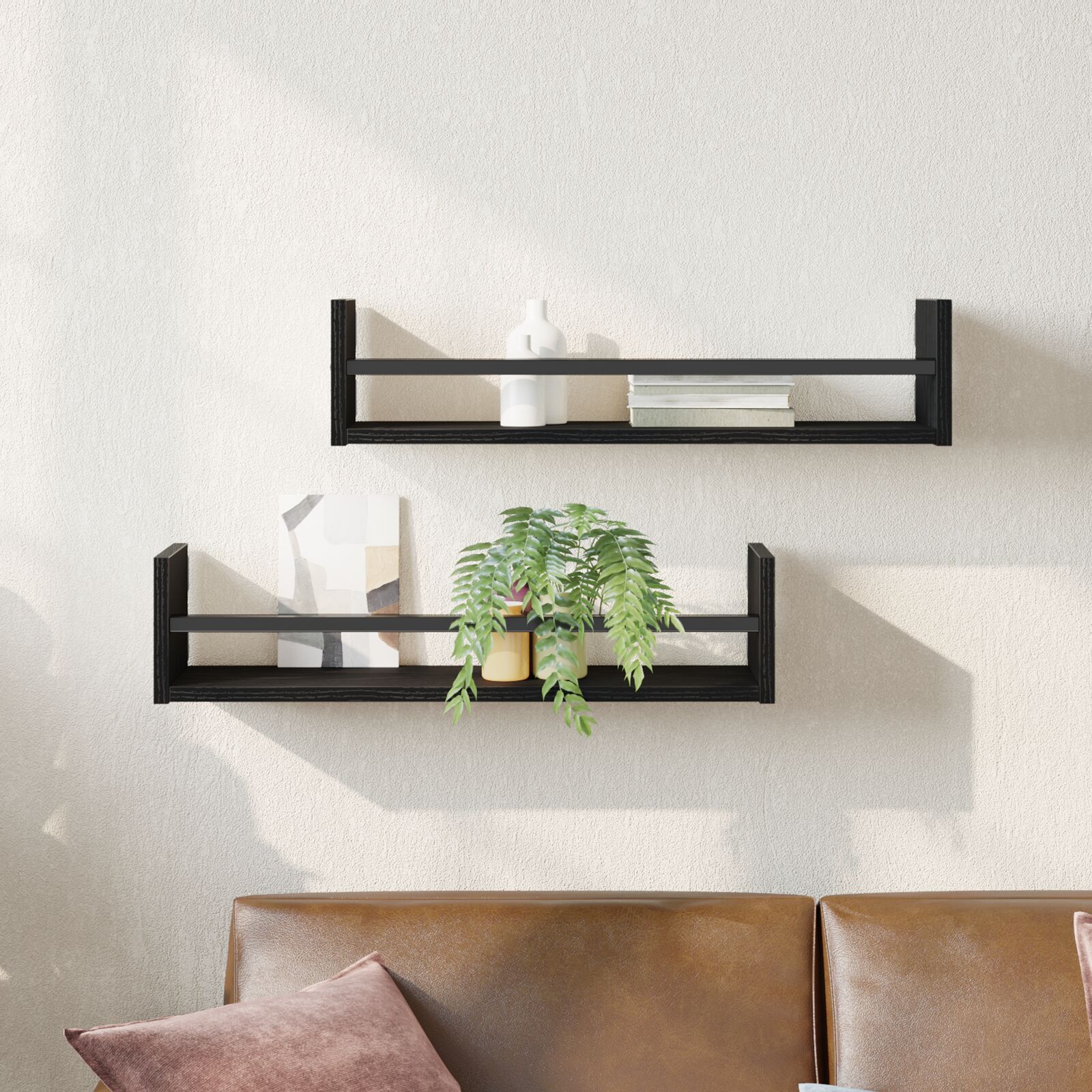 Wandregale 2 Stk. Schwarz Eiche 60x16x14 cm Holzwerkstoff Wandregale 2 Stk. Schwarz Eiche 60x16x14 cm Holzwerkstoff