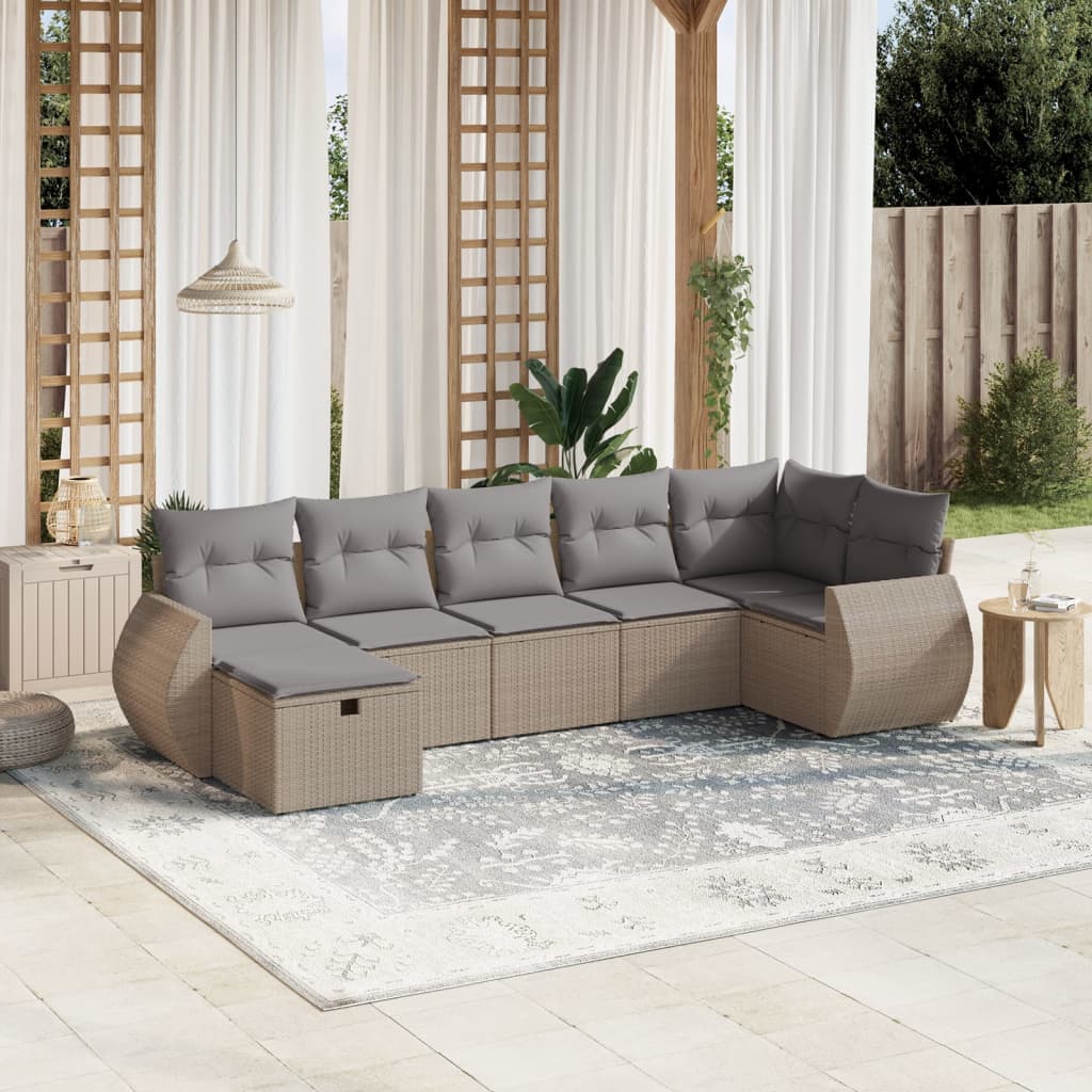 7-tlg. Garten-Sofagarnitur mit Kissen Beige Poly Rattan 7-tlg. Garten-Sofagarnitur mit Kissen Beige Poly Rattan