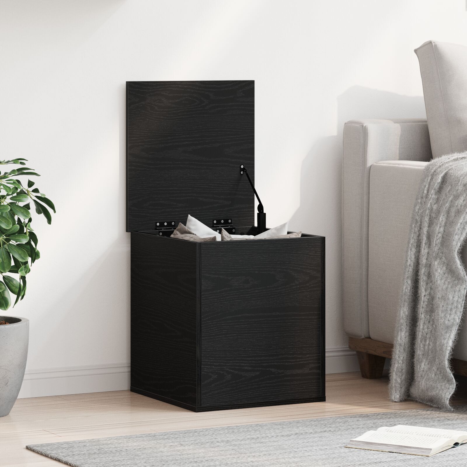 Aufbewahrungsbox Schwarz Eiche 40x42x46 cm aus Holzwerkstoff Aufbewahrungsbox Schwarz Eiche 40x42x46 cm aus Holzwerkstoff