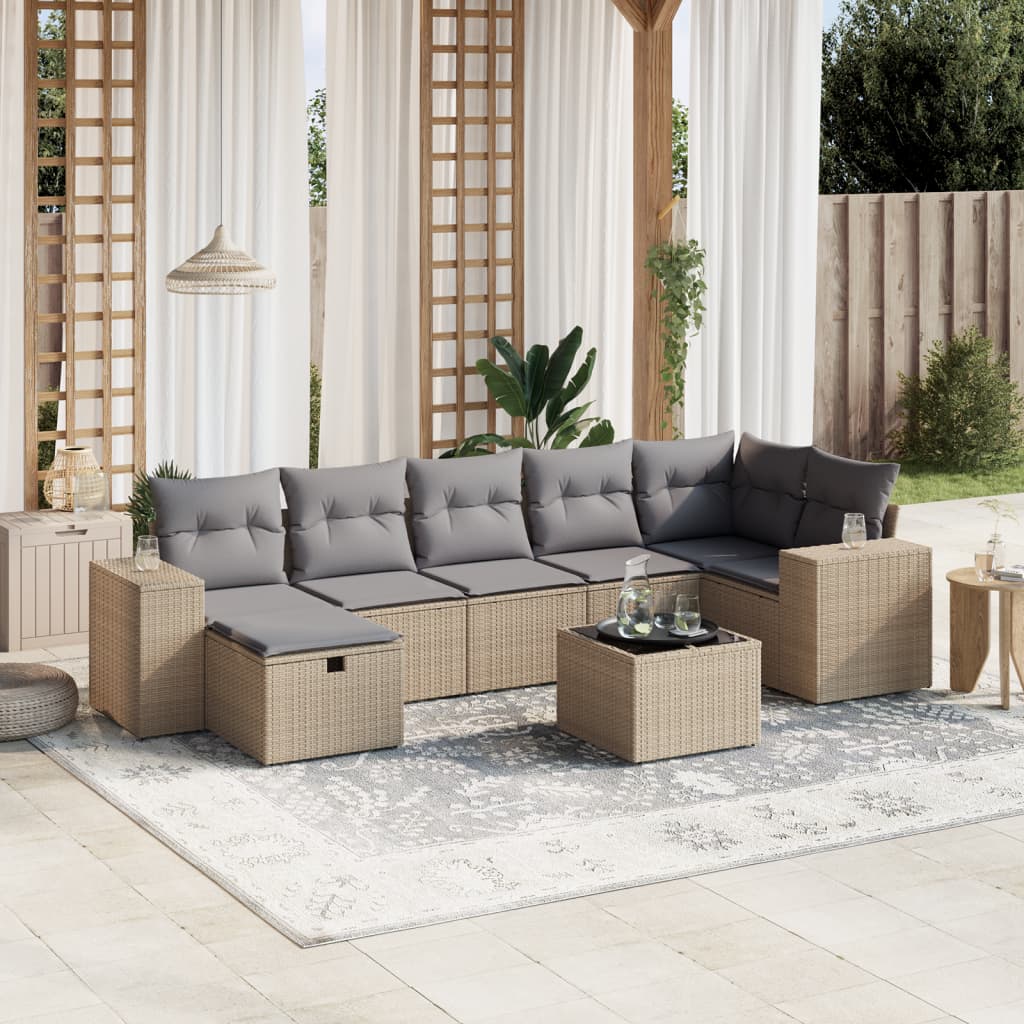 8-tlg. Garten-Sofagarnitur mit Kissen Beige Poly Rattan 8-tlg. Garten-Sofagarnitur mit Kissen Beige Poly Rattan