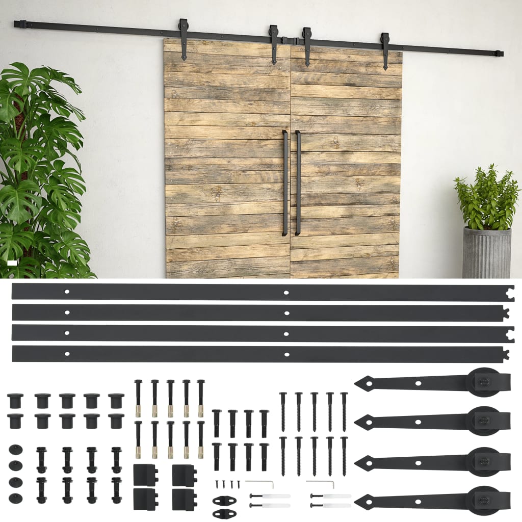 Schiebetür-Beschlagsatz 2x183 cm Stahl Schwarz Schiebetür-Beschlagsatz 2x183 cm Stahl Schwarz