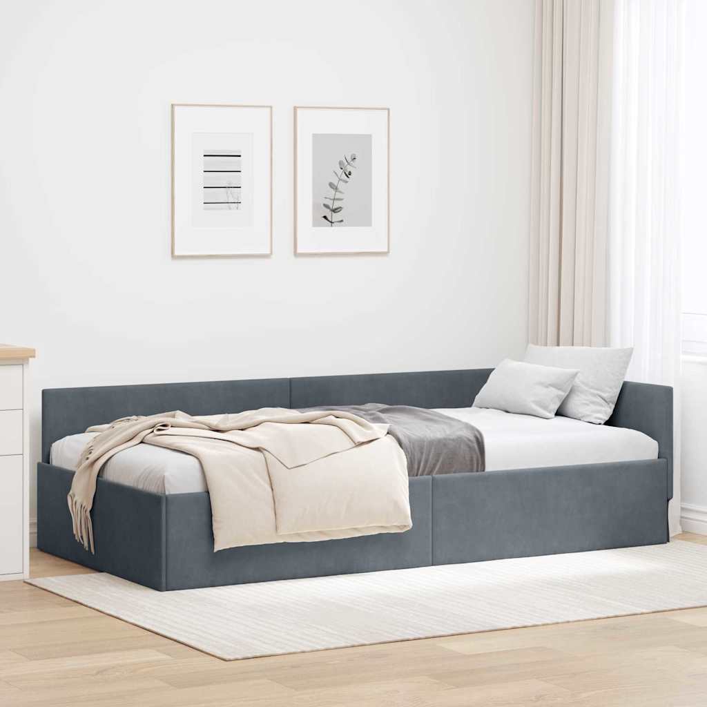 Eckbettgestell Dunkelgrau 90 x 190 cm Samt und engineered Holz
