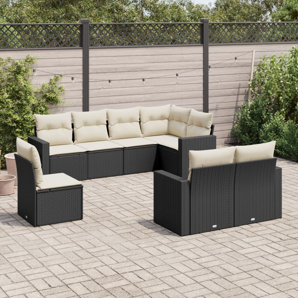 8-tlg. Garten-Sofagarnitur mit Kissen Schwarz Poly Rattan 8-tlg. Garten-Sofagarnitur mit Kissen Schwarz Poly Rattan