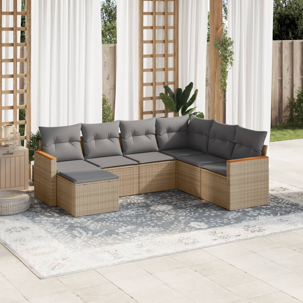 7-tlg. Garten-Sofagarnitur mit Kissen Beige Poly Rattan 7-tlg. Garten-Sofagarnitur mit Kissen Beige Poly Rattan