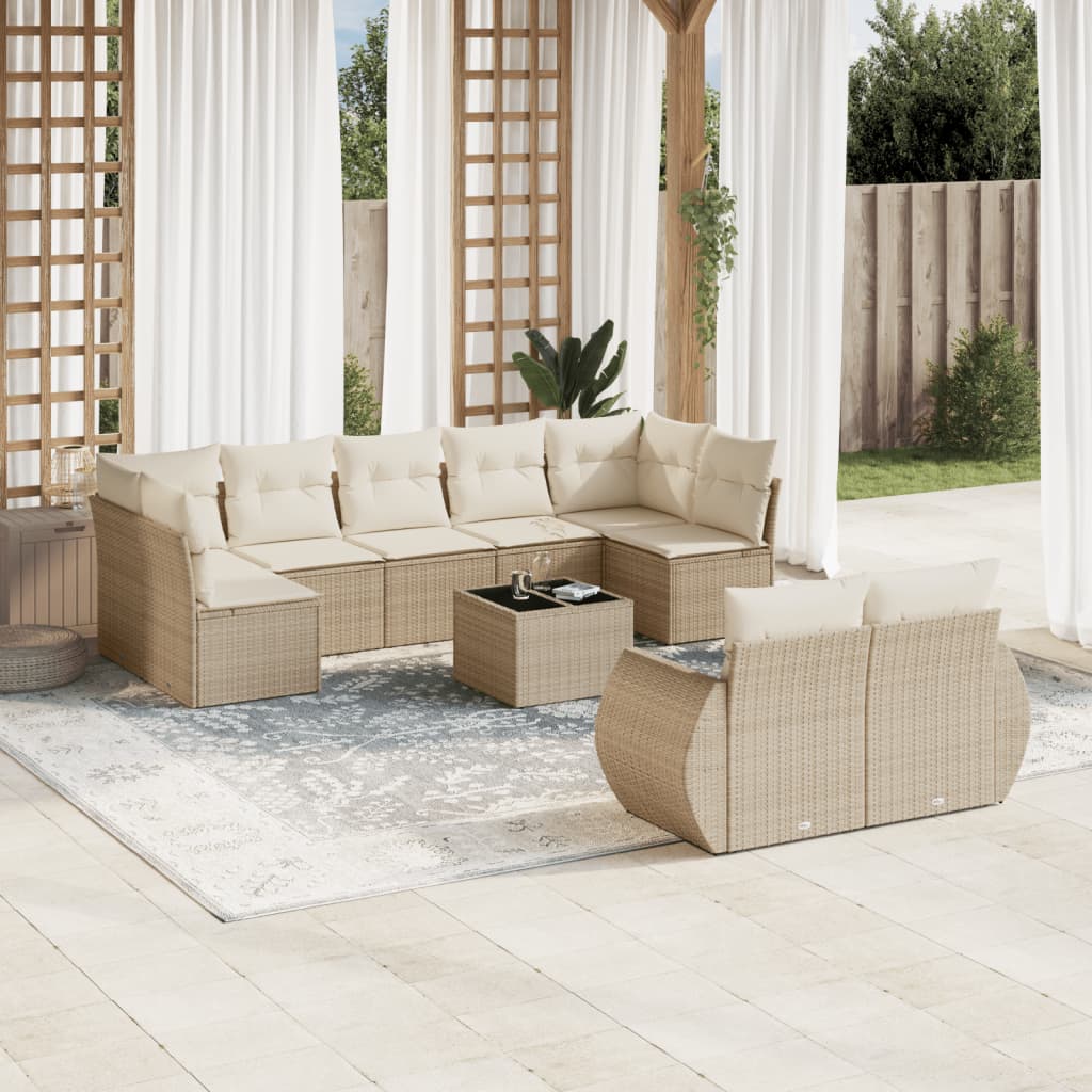 10-tlg. Garten-Sofagarnitur mit Kissen Beige Poly Rattan 10-tlg. Garten-Sofagarnitur mit Kissen Beige Poly Rattan