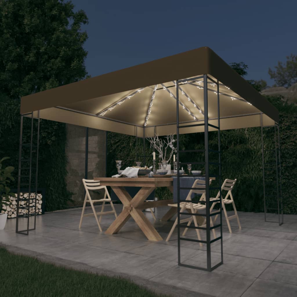 Gartenzelt mit LED-Lichterkette 3x3 m Taupe Gartenzelt mit LED-Lichterkette 3x3 m Taupe