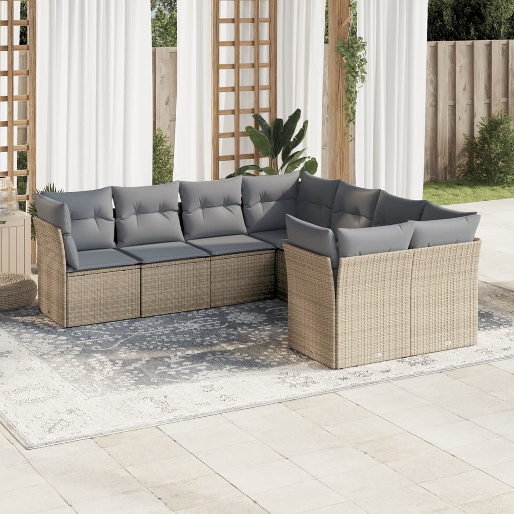 8-tlg. Garten-Sofagarnitur mit Kissen Beige Poly Rattan 8-tlg. Garten-Sofagarnitur mit Kissen Beige Poly Rattan