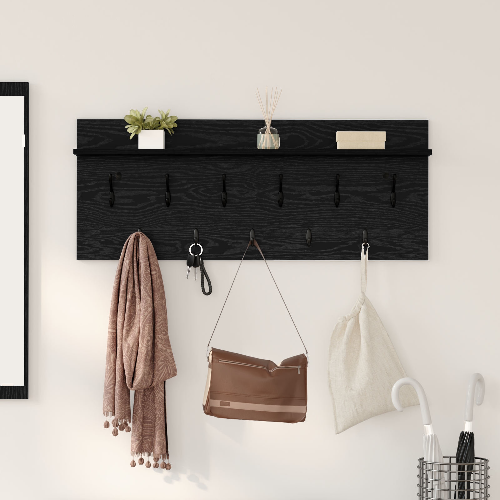 Wandmontierter Kleiderständer Schwarze Eiche 100 x 40 x 12 cm Wandmontierter Kleiderständer Schwarze Eiche 100 x 40 x 12 cm